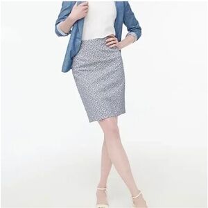 J. Crew Blue with White Floral Print Midi Stretch Pencil Skirt Size 6